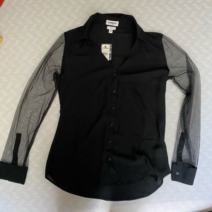 Express sheer sleeve portofino blouse